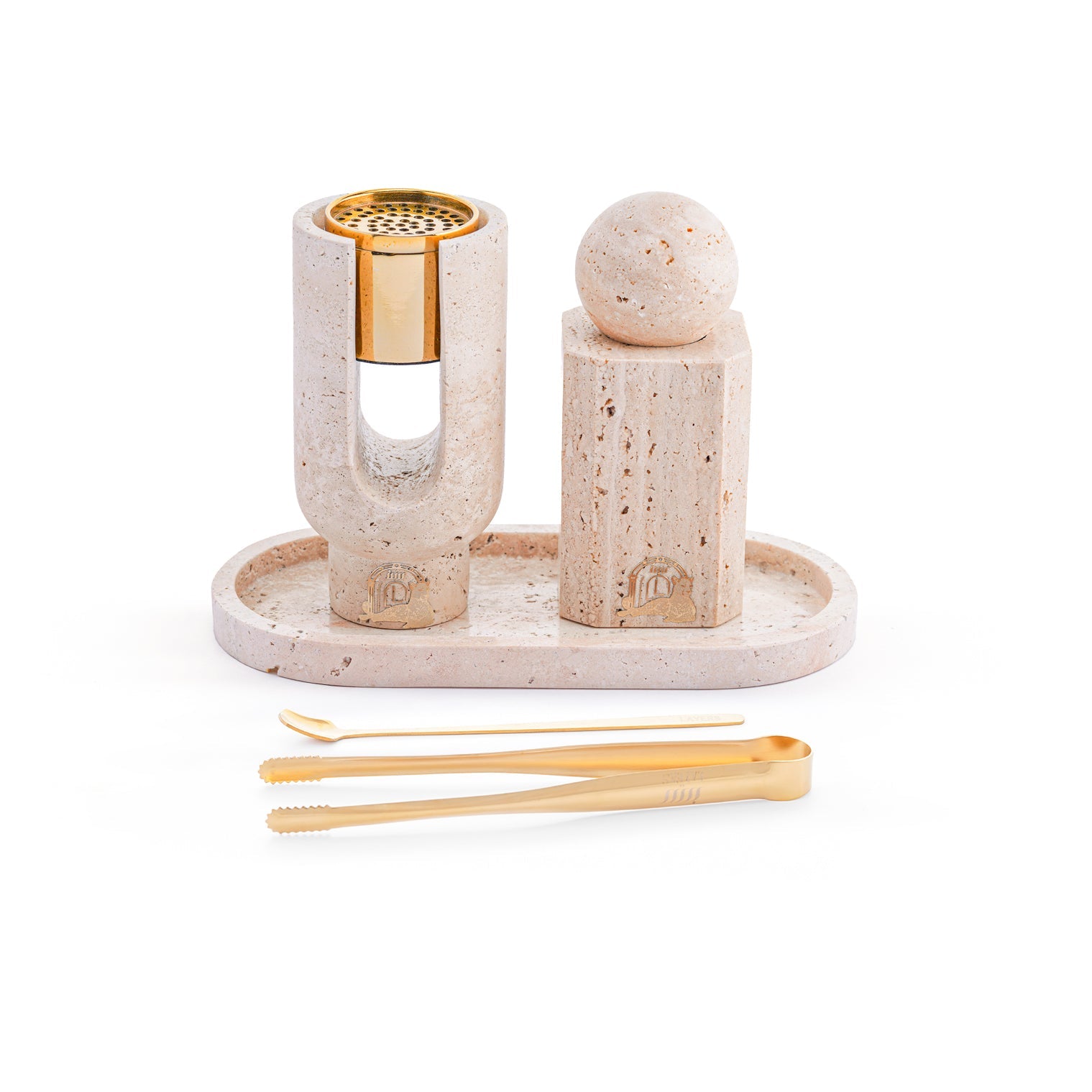 Ofra – Beige Travertine Incense Burner & Oud Storage Set