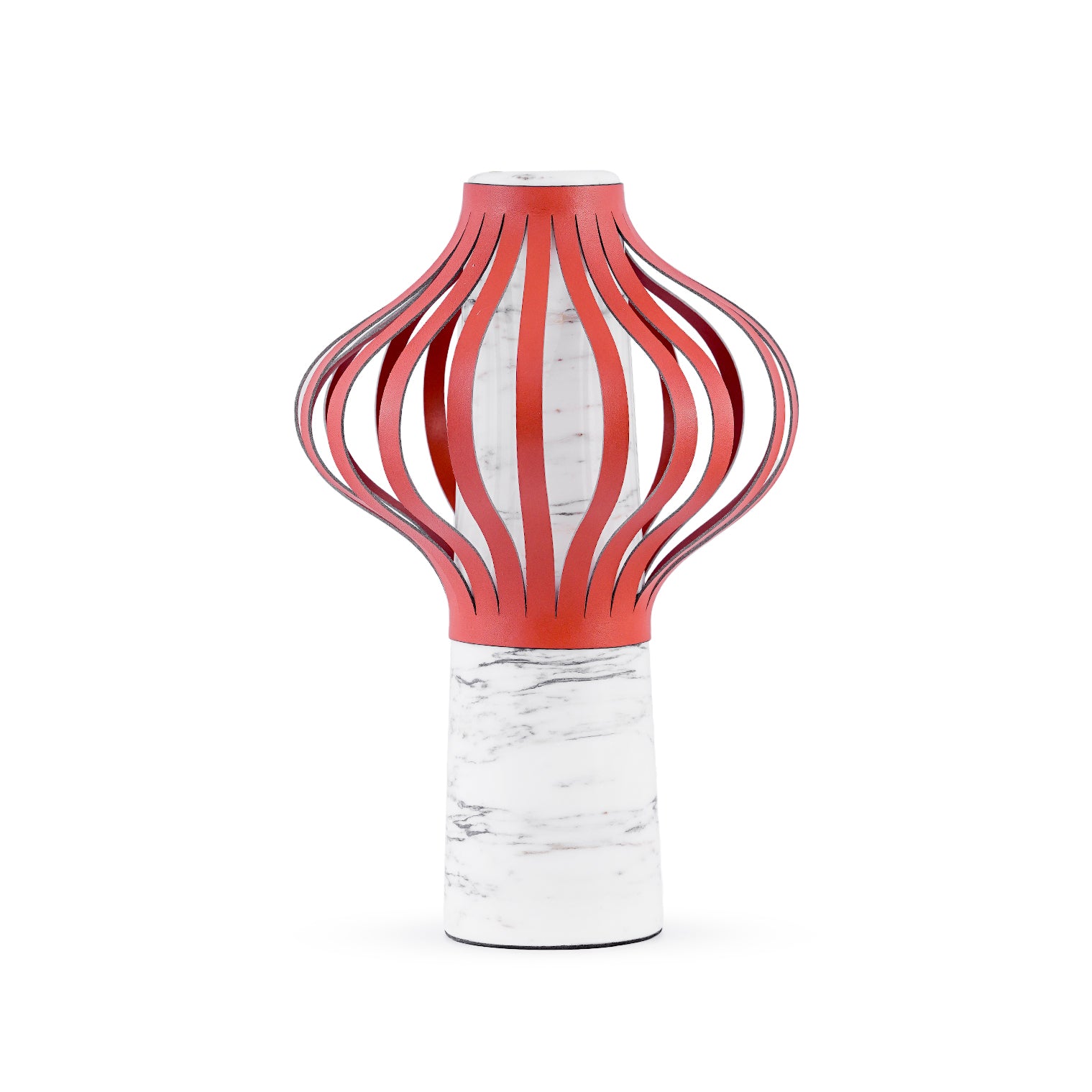 Layers – White Marble Vase with Leather Accent