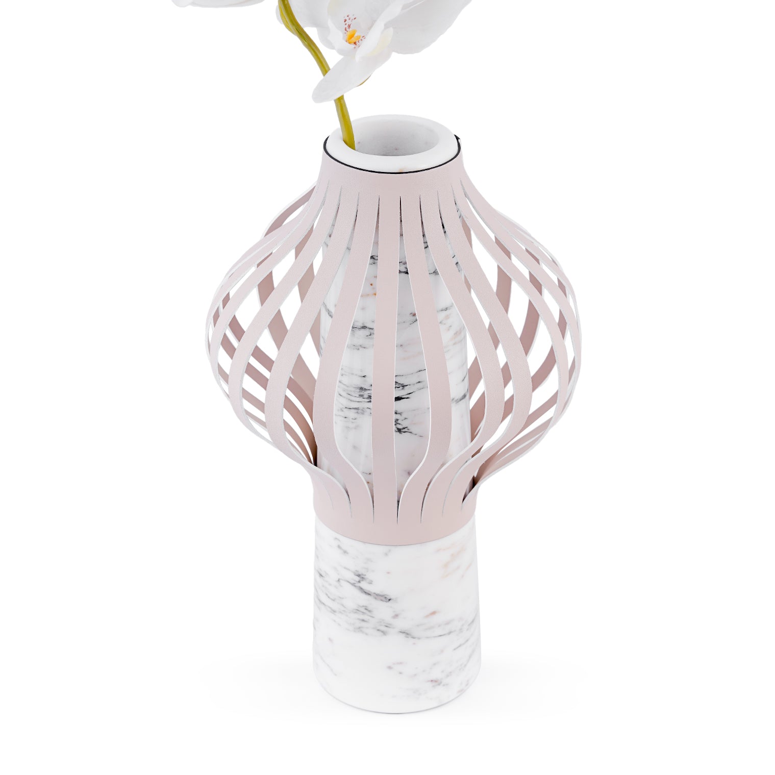 Layers – White Marble Vase with Leather Accent