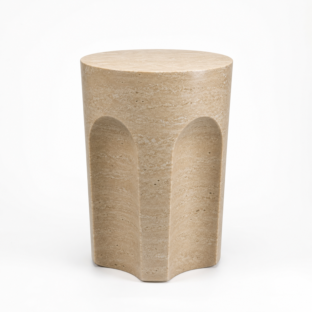 Layers – Beige Travertine Arched Round Side Table