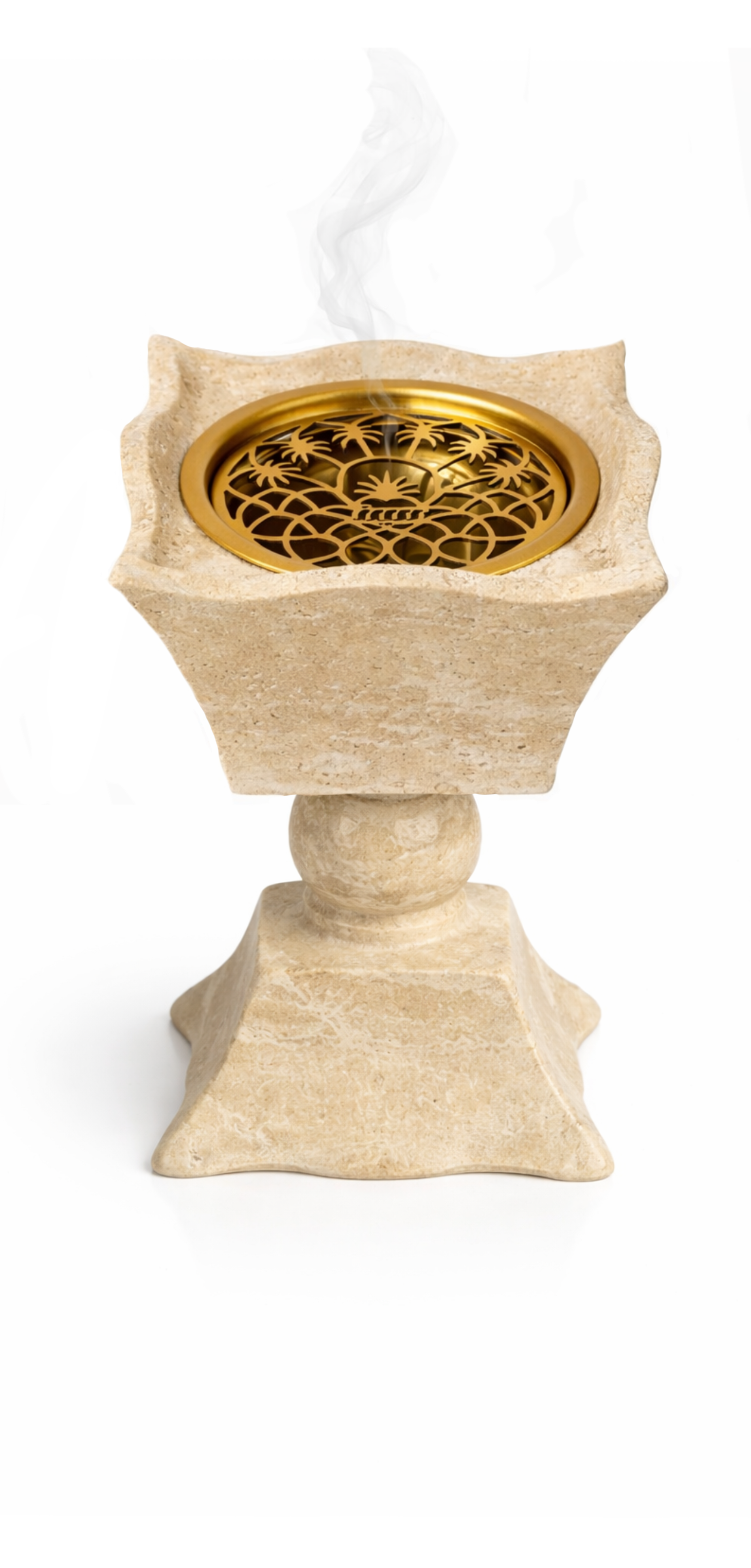 Rekad Al Teeb – Beige Travertine Incense Burner Set