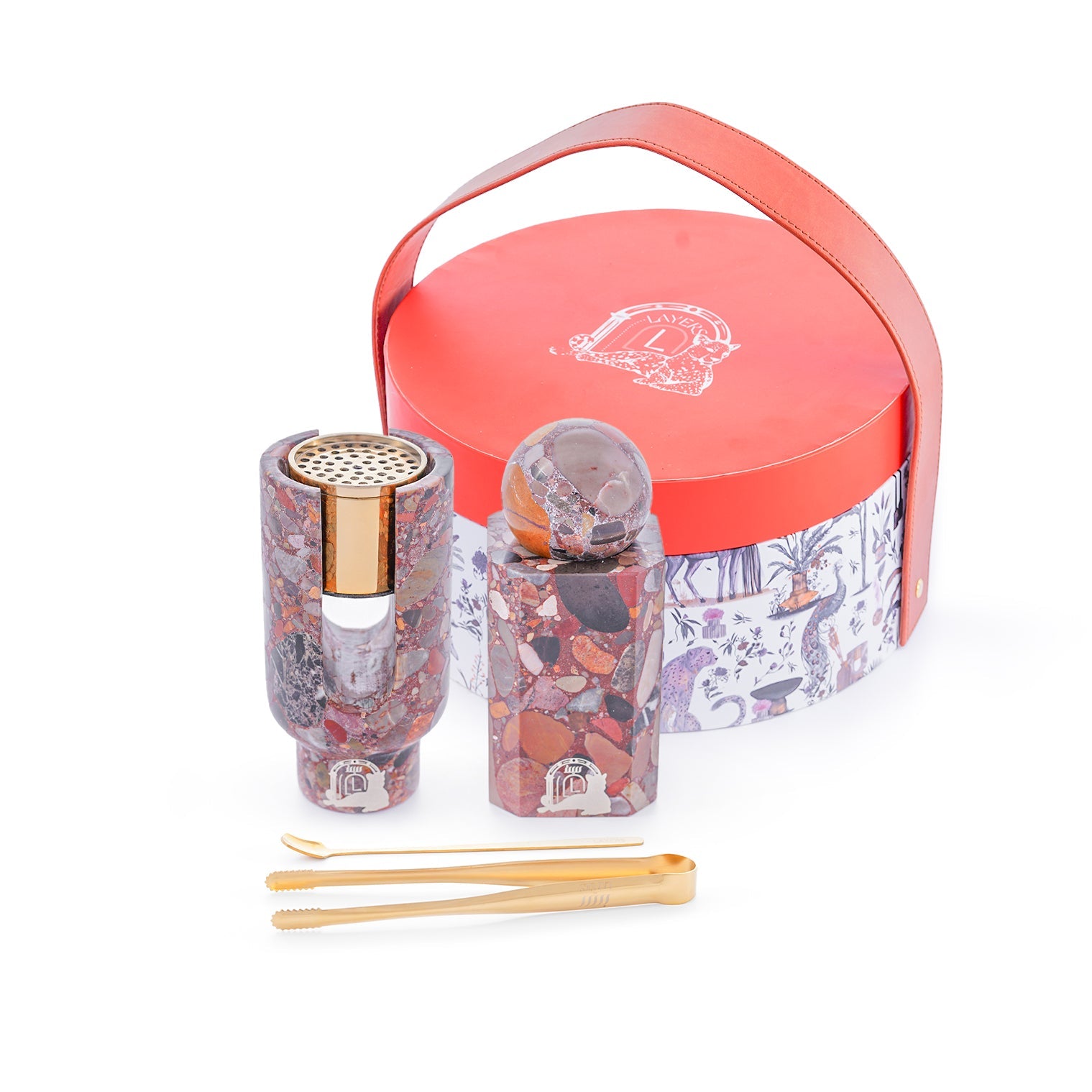 Ofra – Red Terrazzo Incense Burner & Oud Storage Set