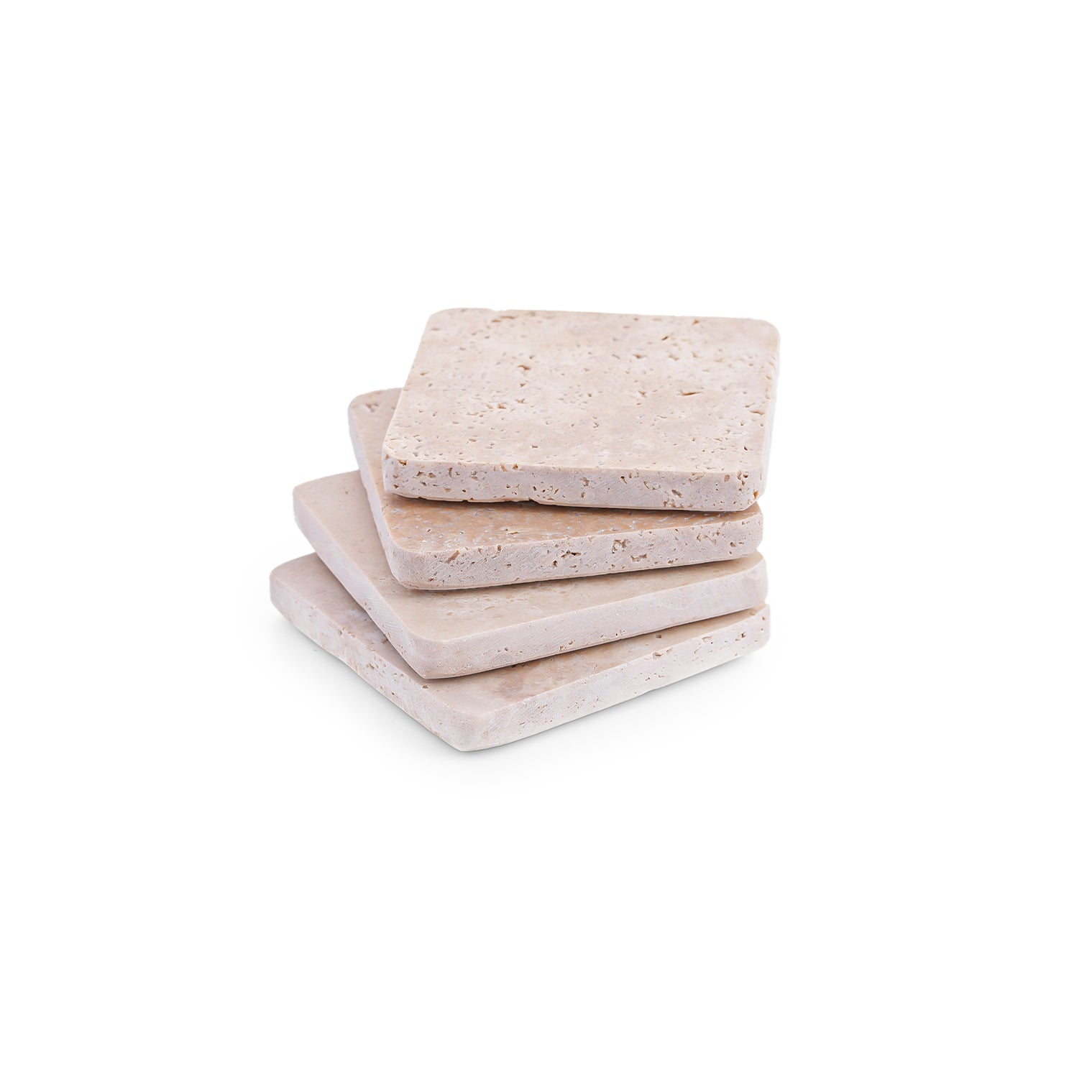 Square Coaster Set — Beige Travertine