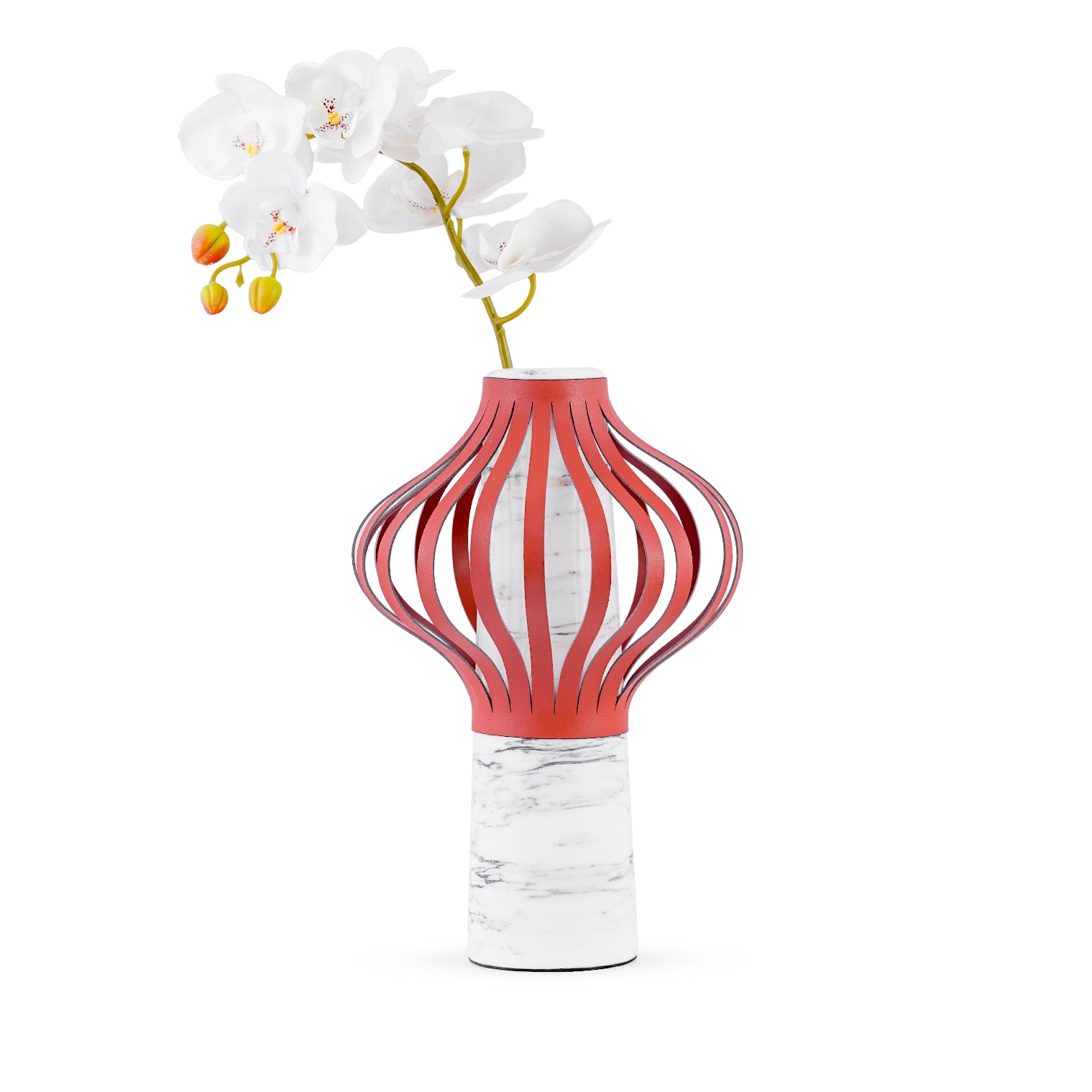 Layers – White Marble Vase with Leather Accent
