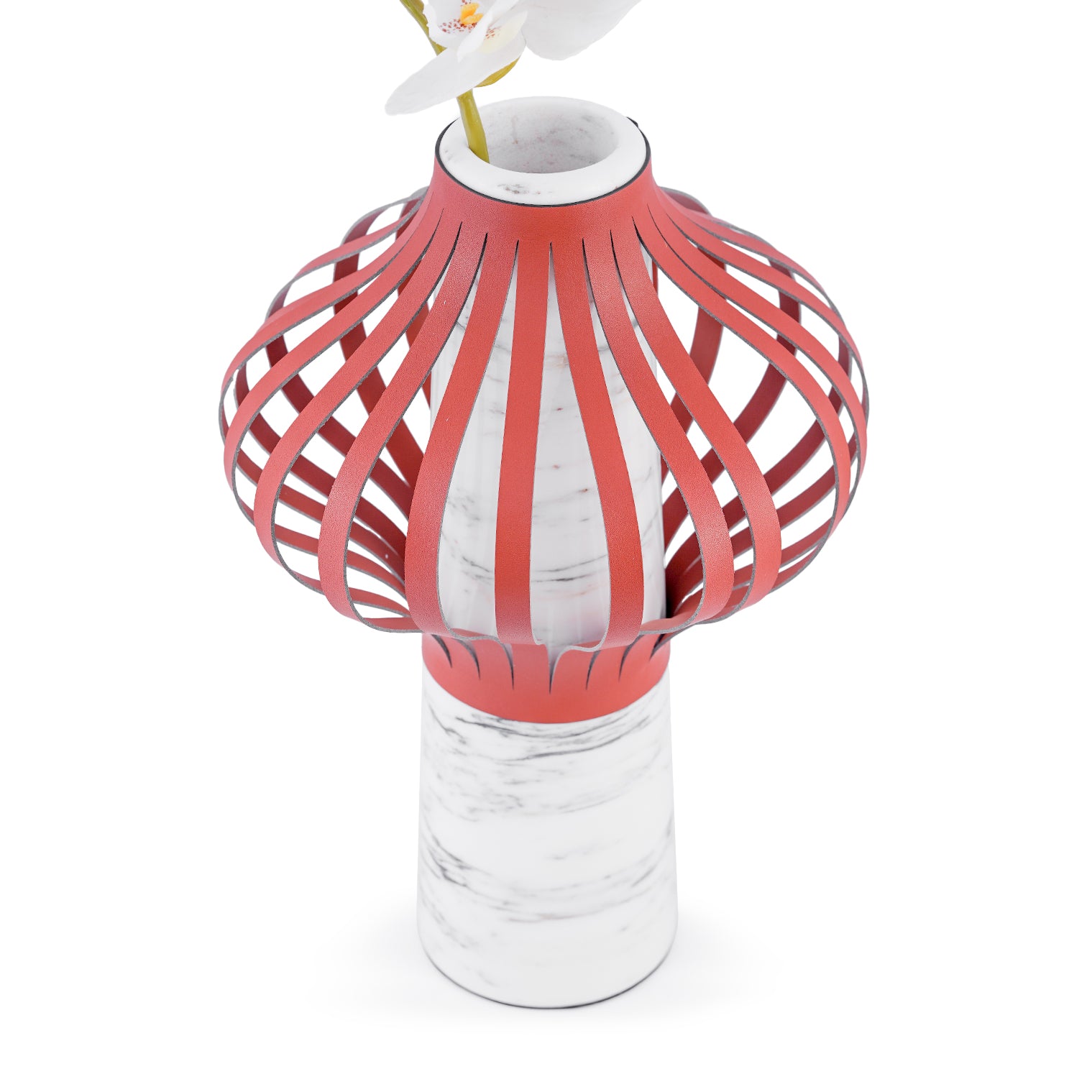 Layers – White Marble Vase with Leather Accent