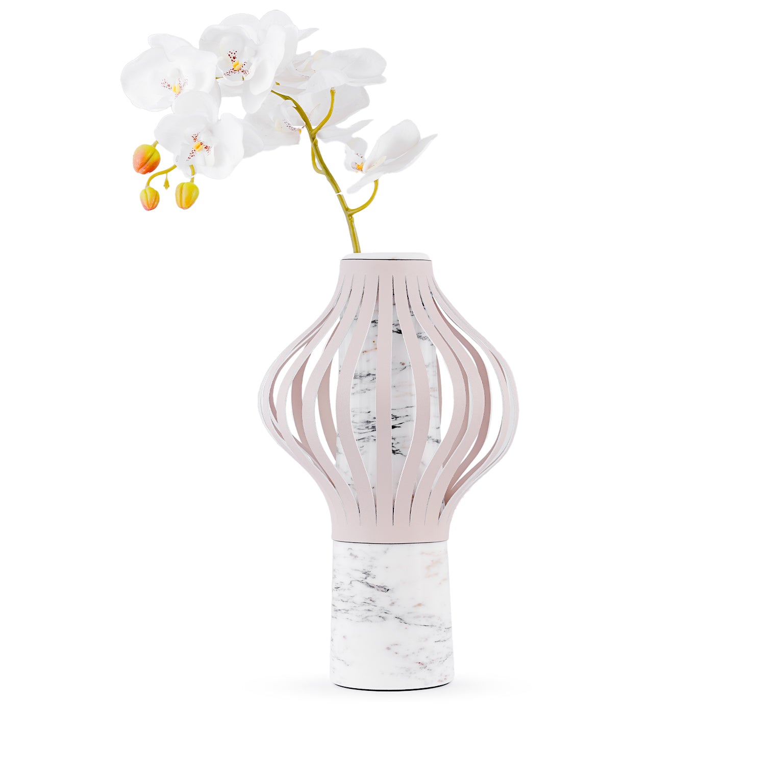 Layers – White Marble Vase with Leather Accent