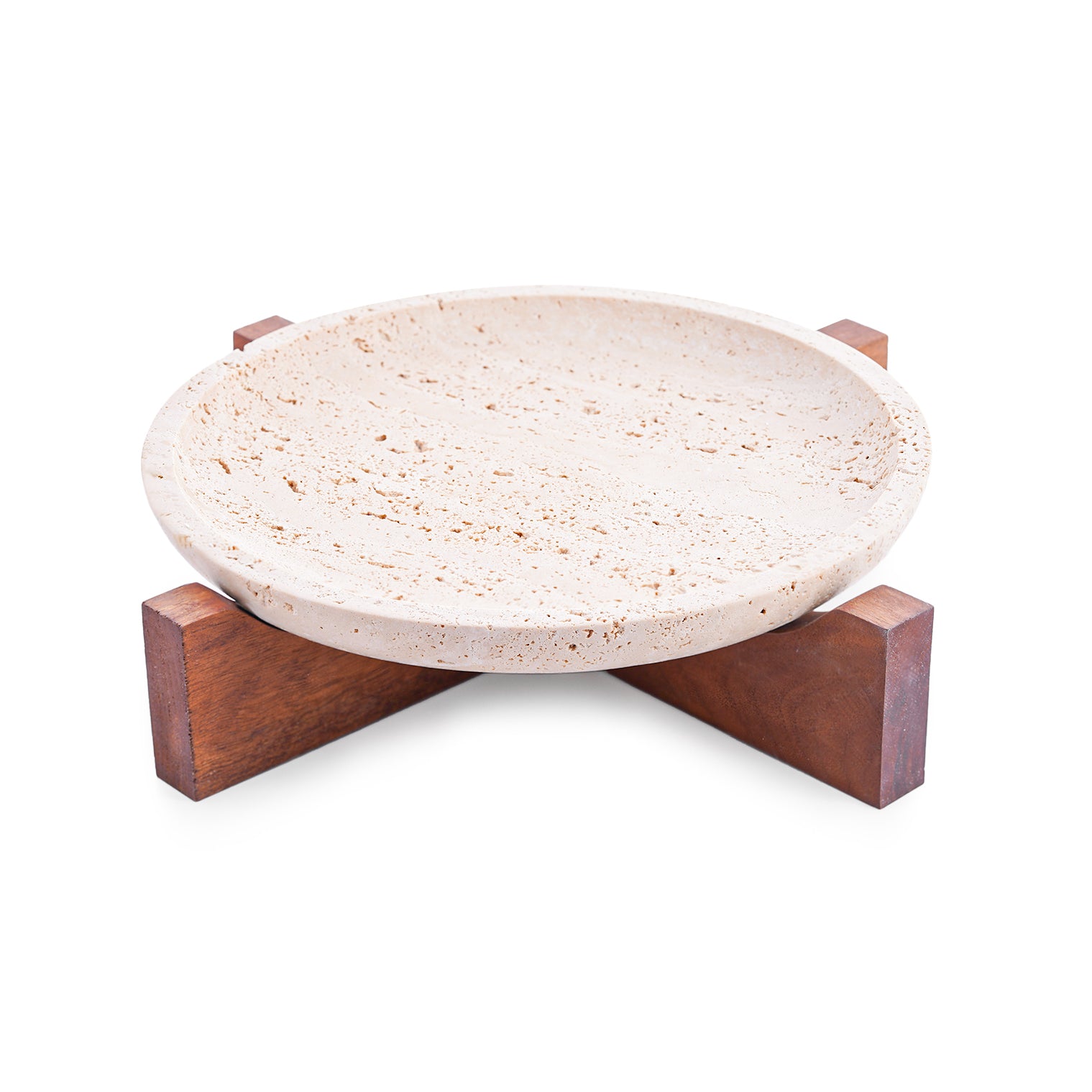 Riva – Beige Travertine Walnut Base Tray