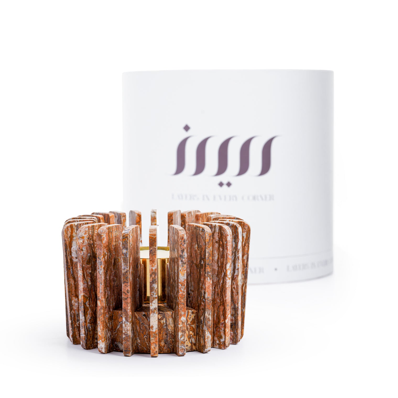 ochna-marron-travertine-marble-small-Layers Home Decoration
Candle holder
Vase 
Decor
Home accessories 
Natural marble 
Luxury 
حاملة الشموع
مزهرية
ديكور
اكسسوارات منزلية
رخام طبيعي
فخامة